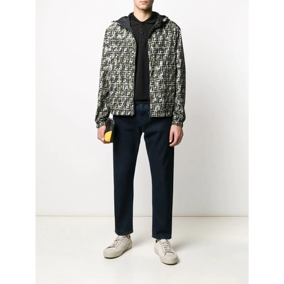 Fendi Green Black Camo Monogram FF Logo Anorak Reversible Windbreaker Jacket 48 - Picture 3 of 13